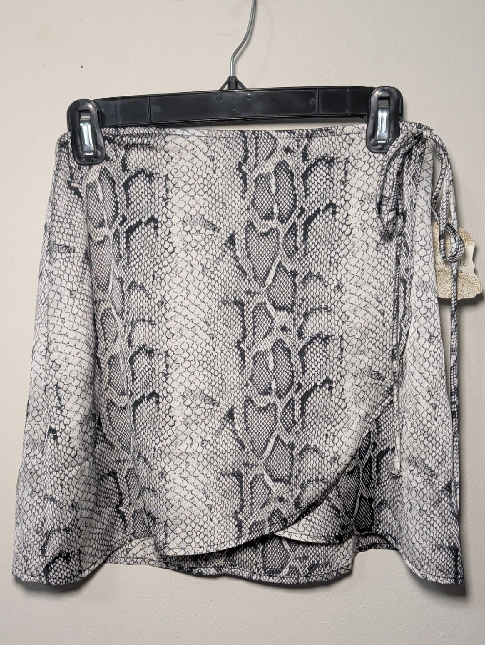 Altar'd State Snake Print Faux Wrap Mini Skirt Black + Ivory NEW Women's Size M